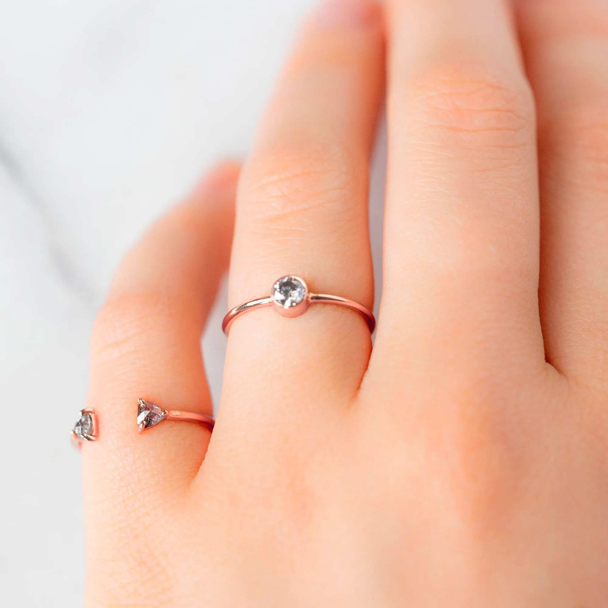 Open Cuff Salt and Pepper Diamond Trillion Stacking Band | 14K or 18K Rose Gold