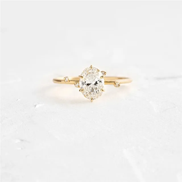 Oval Round Rhinestone Wedding Engagement Slim Ring