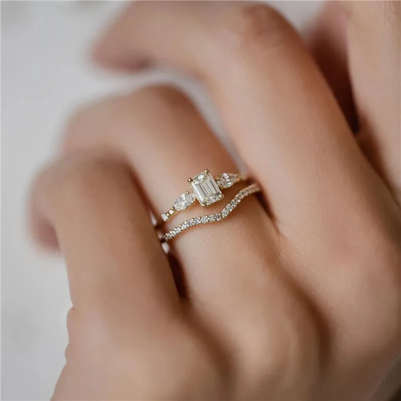 Oval Round Rhinestone Wedding Engagement Slim Ring