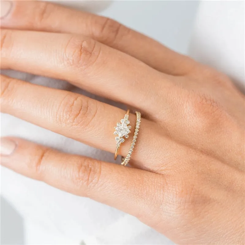 Oval Round Rhinestone Wedding Engagement Slim Ring