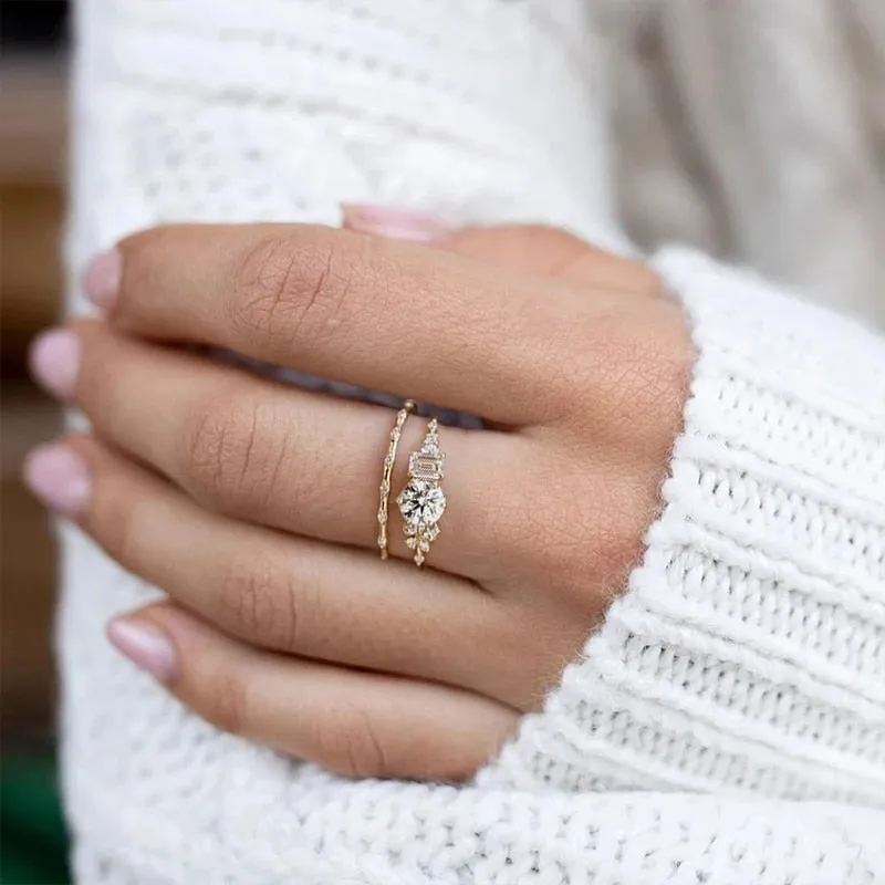 Oval Round Rhinestone Wedding Engagement Slim Ring