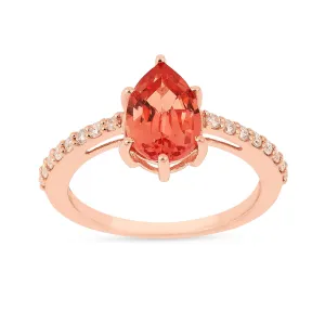 Peach Sapphire Teardrop Ring