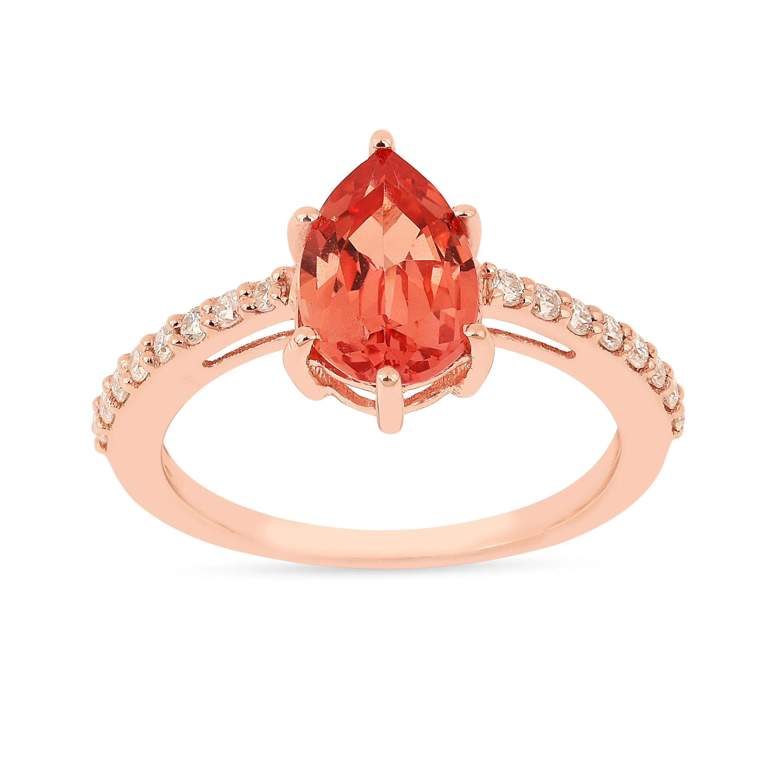 Peach Sapphire Teardrop Ring