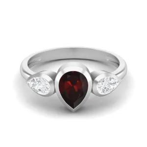 Pear Shaped Red Garnet Bridal Ring 1.25 Cts Sterling Silver Red Garnet Ring