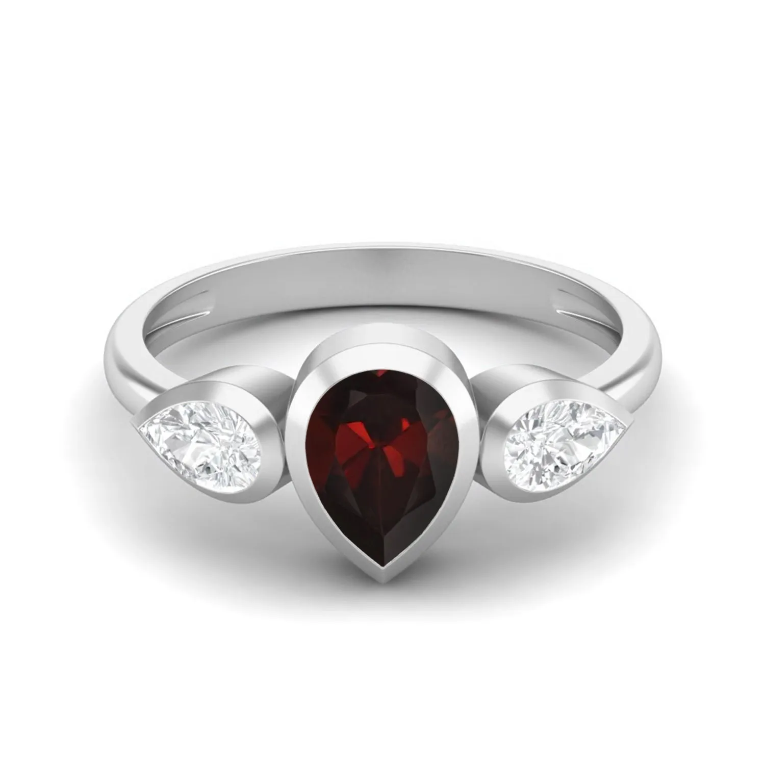 Pear Shaped Red Garnet Bridal Ring 1.25 Cts Sterling Silver Red Garnet Ring
