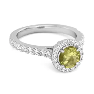 Peridot Birthstone 925 Sterling Silver Solitaire Accents Ring