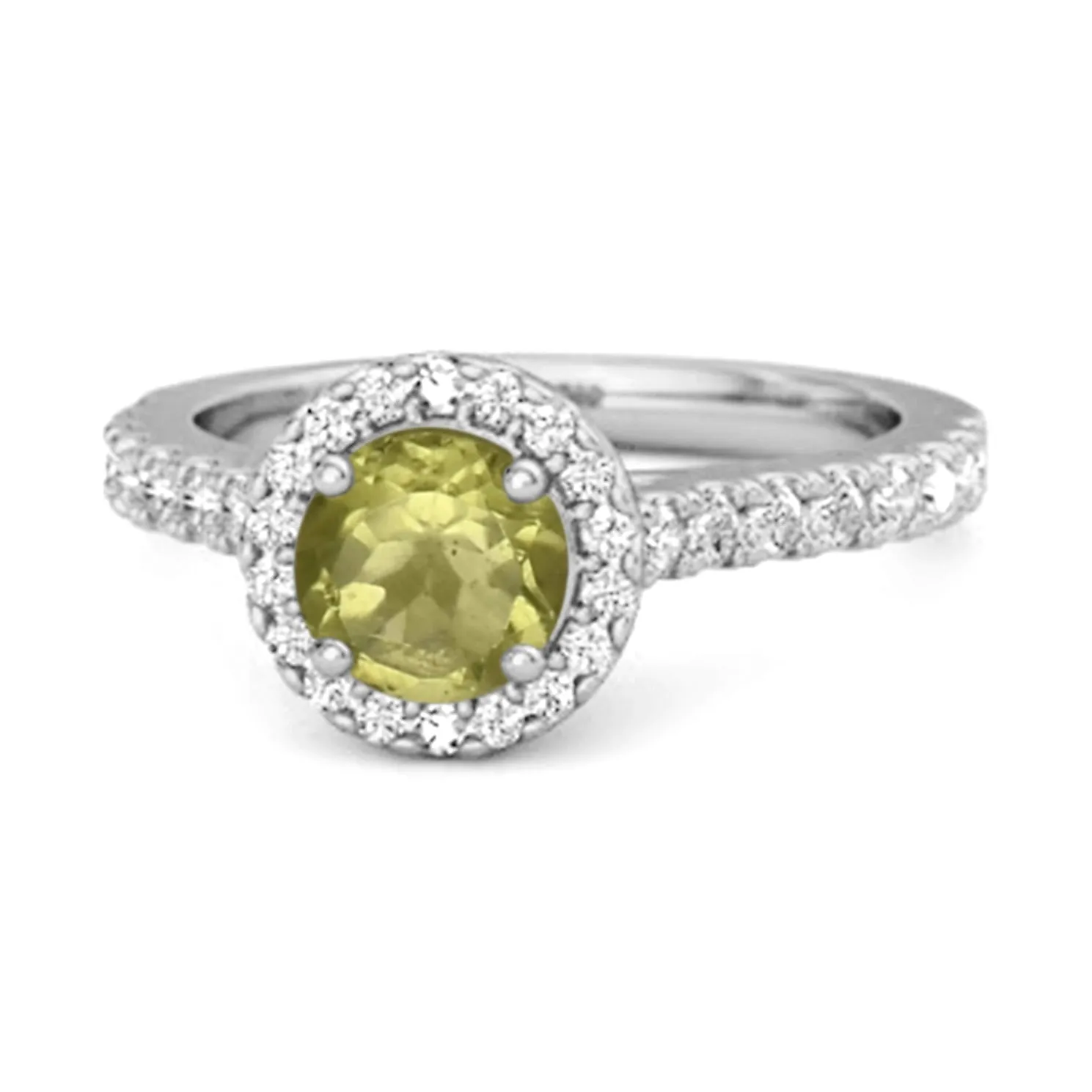 Peridot Birthstone 925 Sterling Silver Solitaire Accents Ring