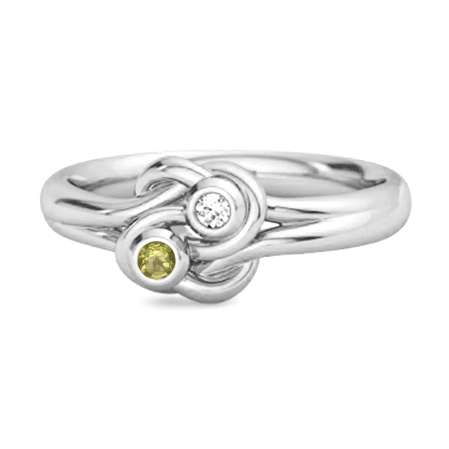Personalized Love Knot 0.02 Ctw Peridot 925 Silver Commitment Ring