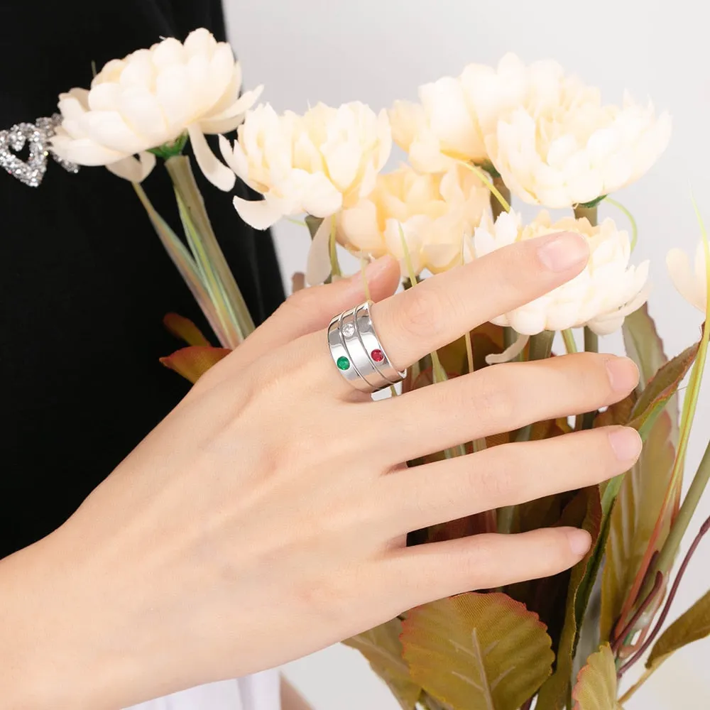 Personalized Mothers Rings with 3 birthstones Custom Engraved Name Stackable Rings for Women Birthday Gifts for Family