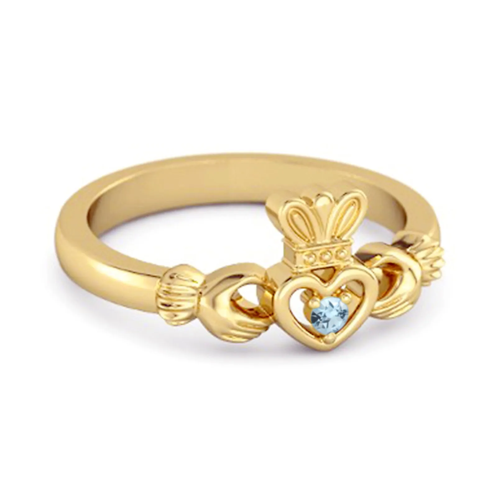 Petite Claddagh 0.10 Ctw Blue Topaz 925 Sterling Silver Crown Ring
