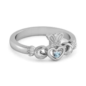 Petite Claddagh 0.10 Ctw Blue Topaz 925 Sterling Silver Crown Ring