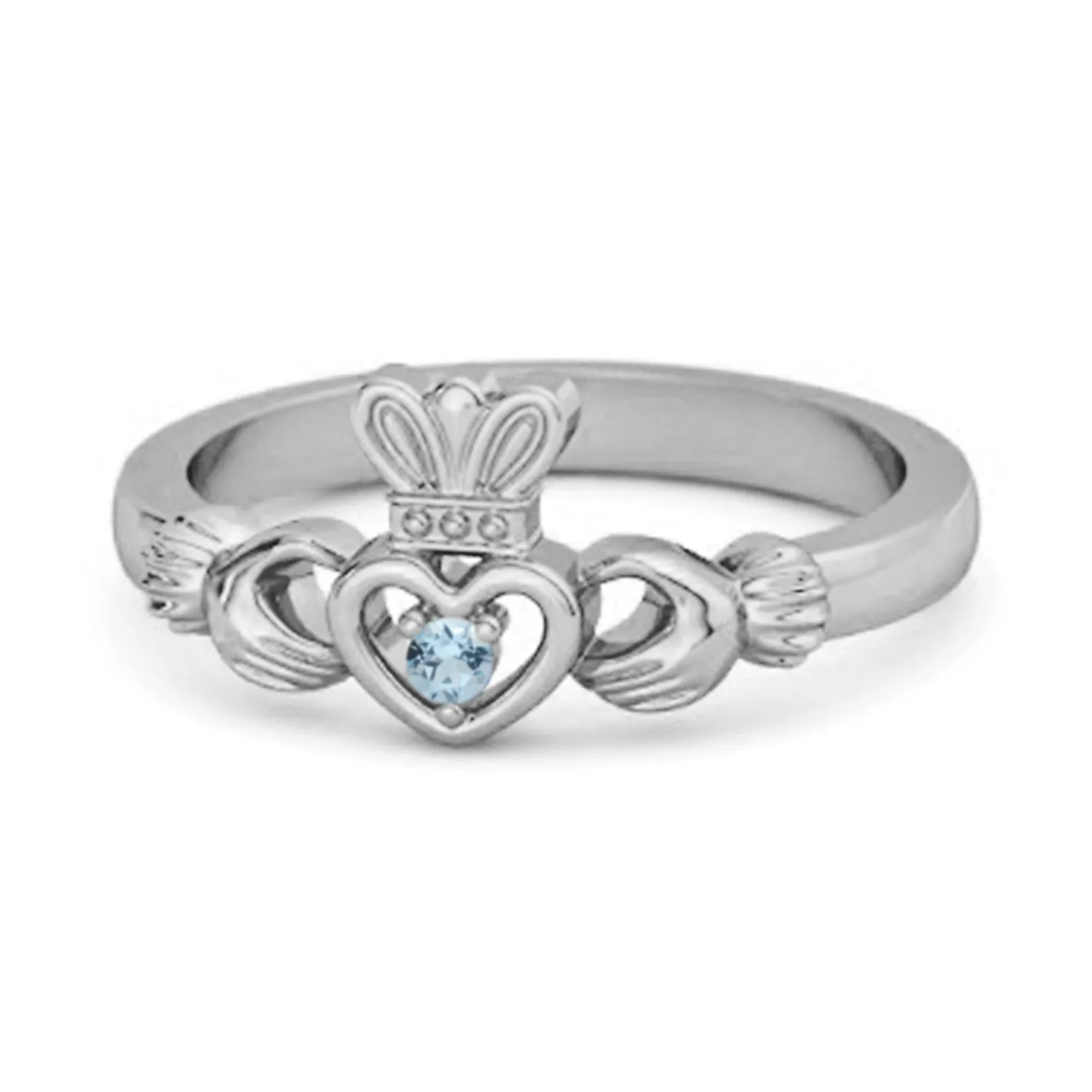 Petite Claddagh 0.10 Ctw Blue Topaz 925 Sterling Silver Crown Ring
