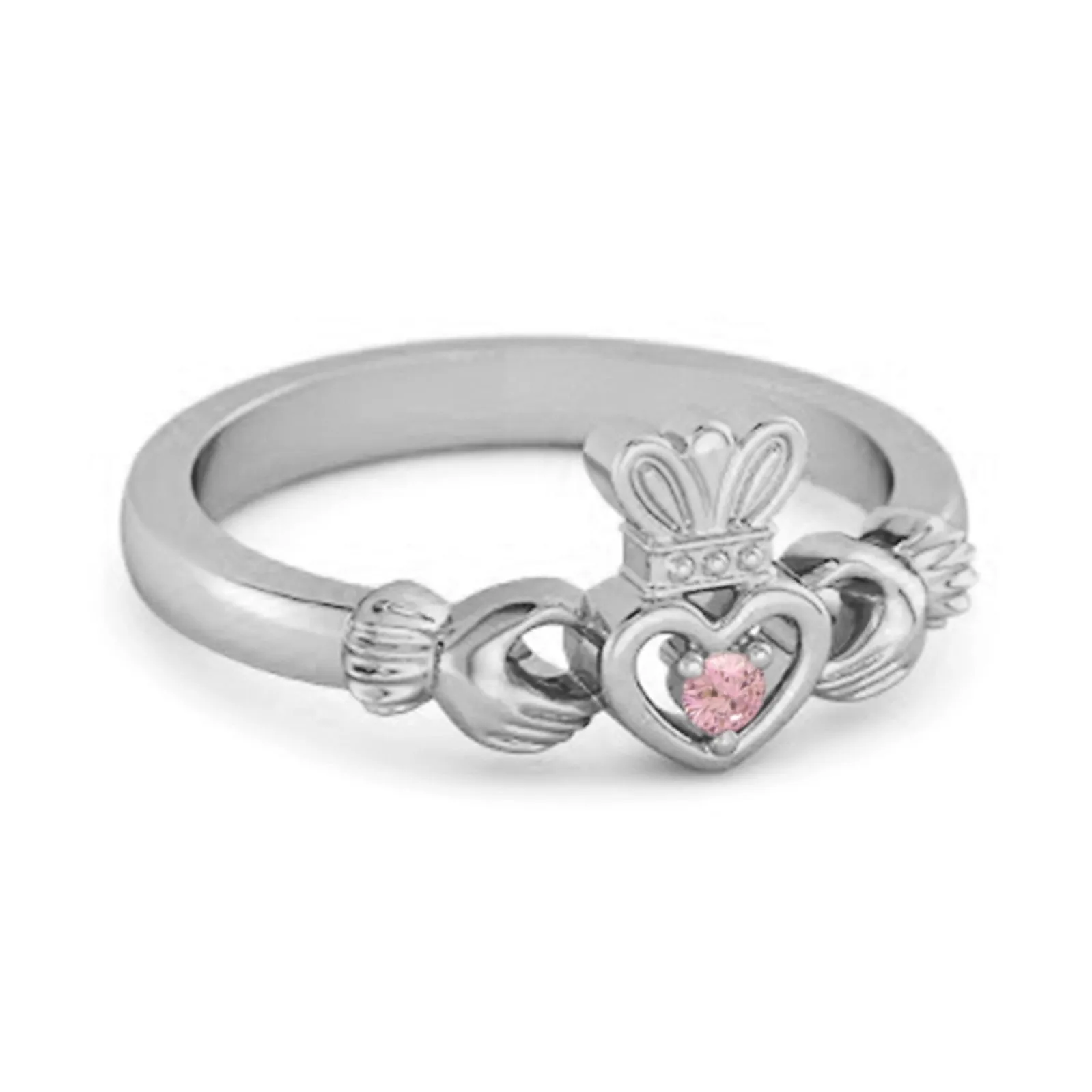 Petite Claddagh 0.10 Ctw Pink Zirconia 925 Sterling Silver Crown Ring
