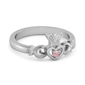 Petite Claddagh 0.10 Ctw Pink Zirconia 925 Sterling Silver Crown Ring