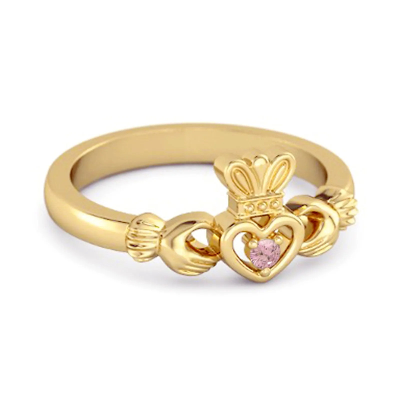 Petite Claddagh 0.10 Ctw Pink Zirconia 925 Sterling Silver Crown Ring