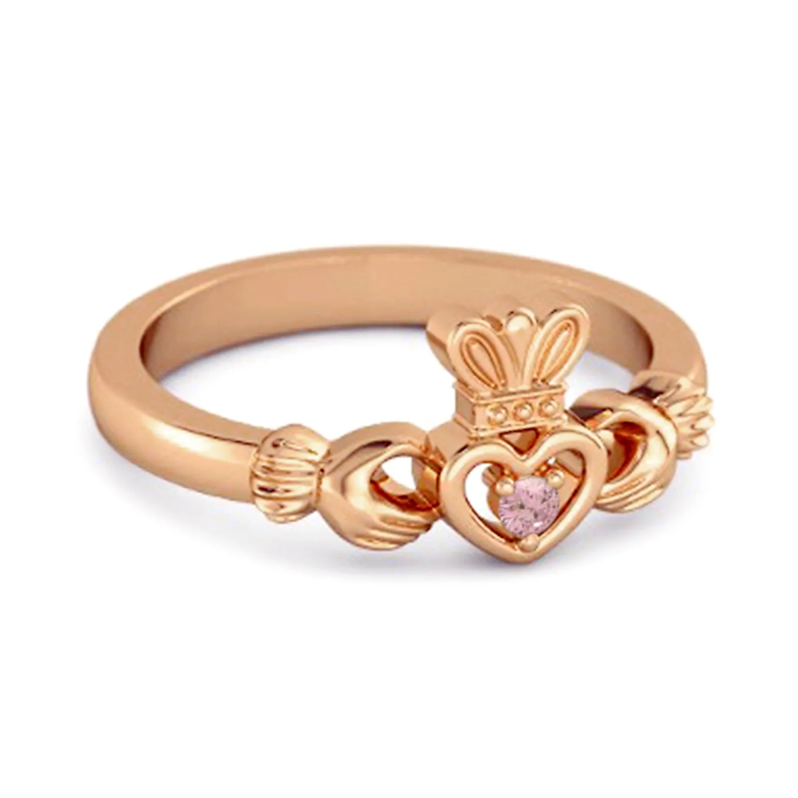 Petite Claddagh 0.10 Ctw Pink Zirconia 925 Sterling Silver Crown Ring