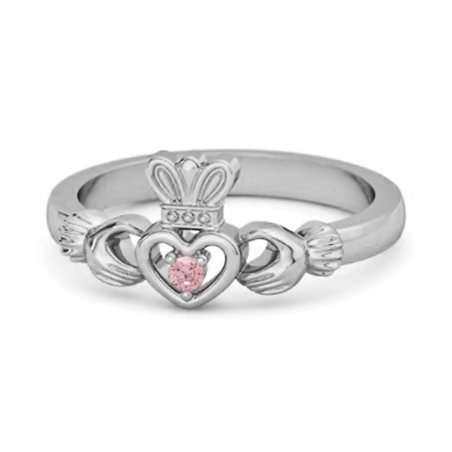 Petite Claddagh 0.10 Ctw Pink Zirconia 925 Sterling Silver Crown Ring