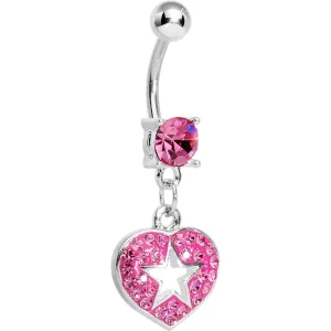 Pink Gem Superstar Heart Dangle Belly Ring