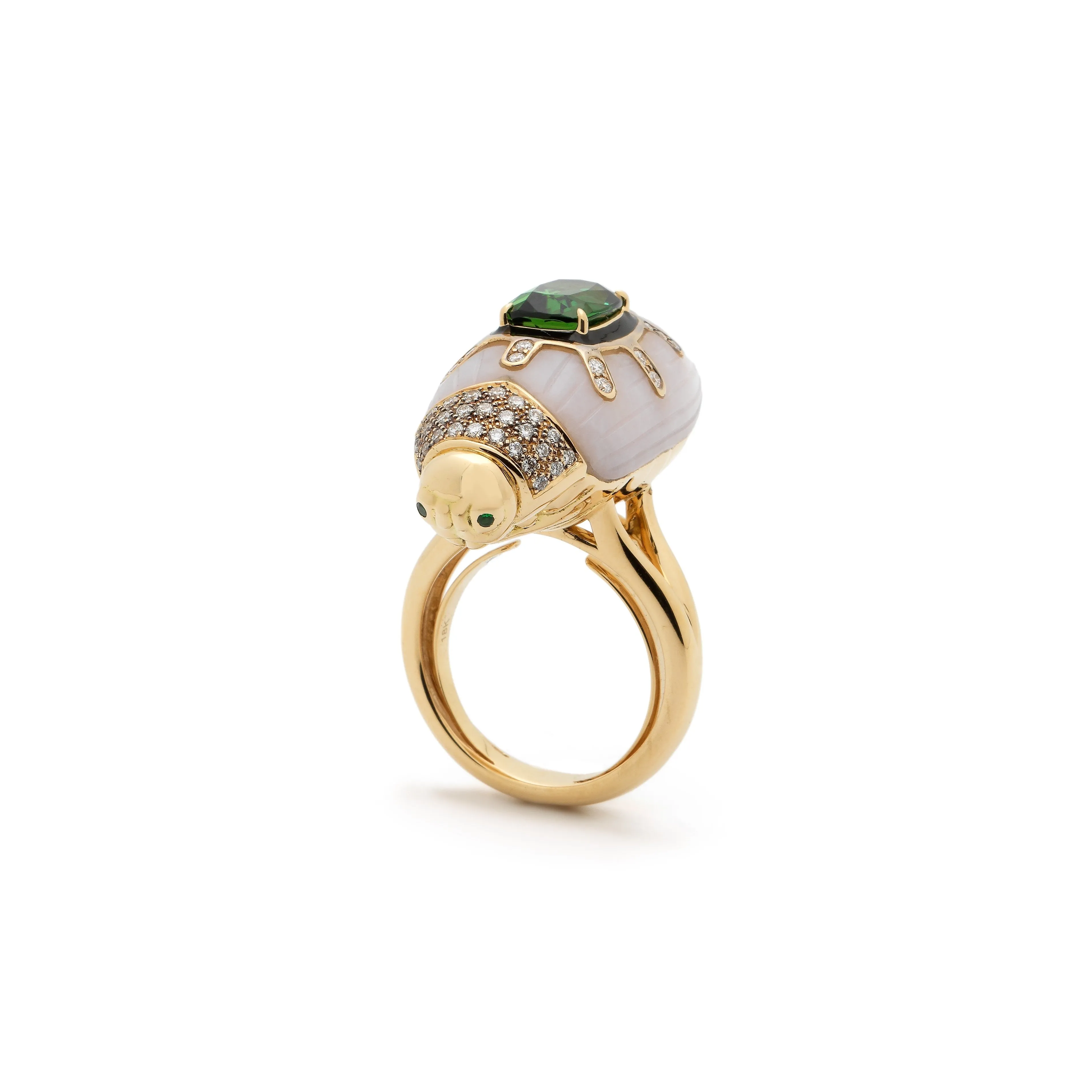 Pink Opal Scarab Ring with Green Tourmaline