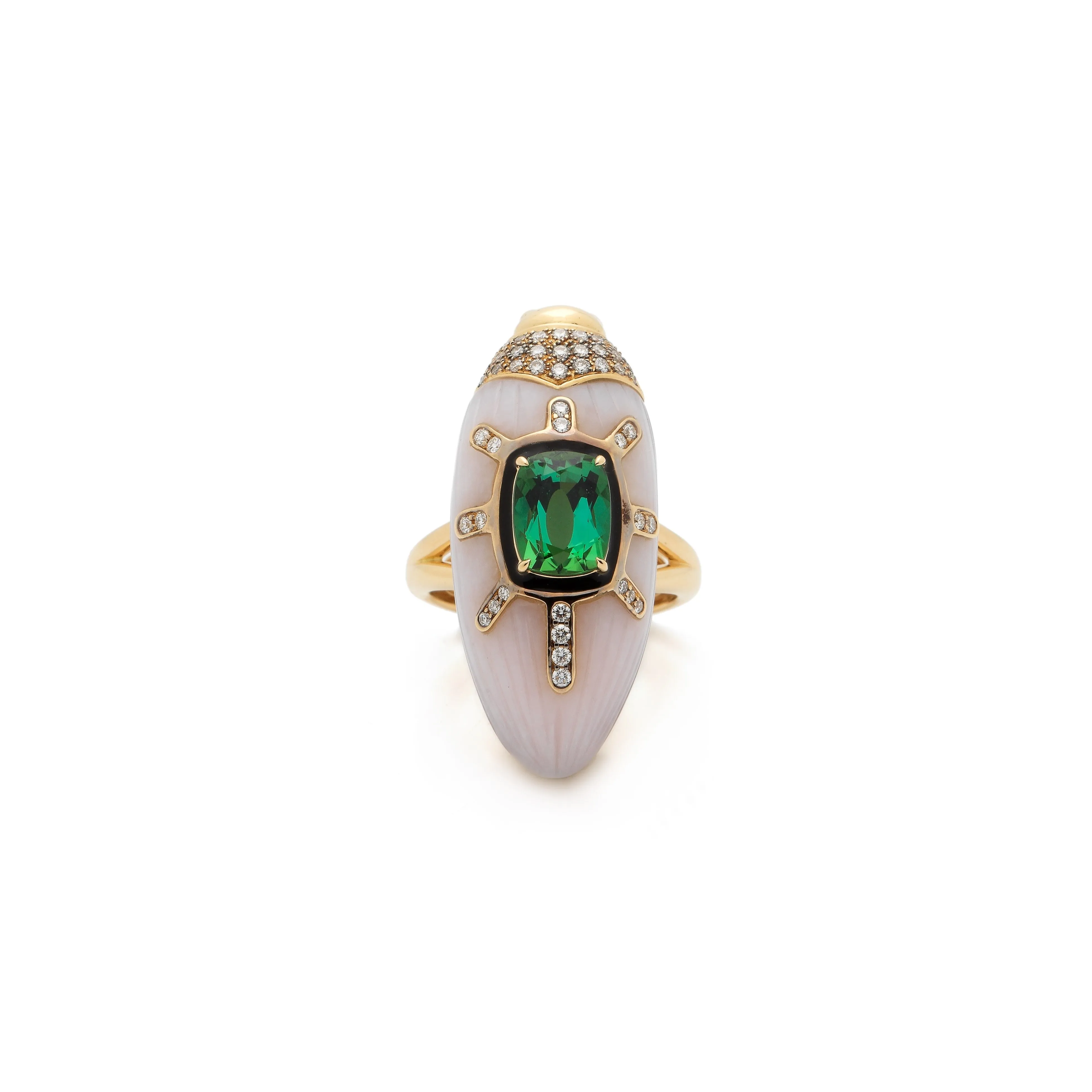 Pink Opal Scarab Ring with Green Tourmaline