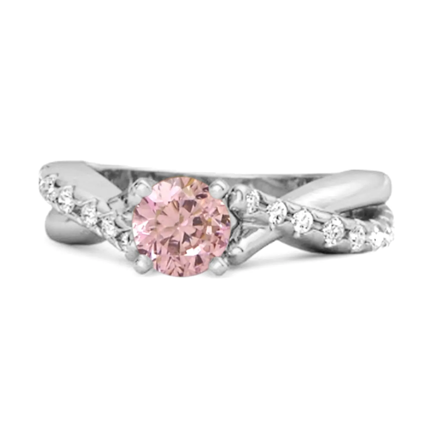 Pink Zirconia Accents 925 Sterling Silver Twisting Vine Shank Ring