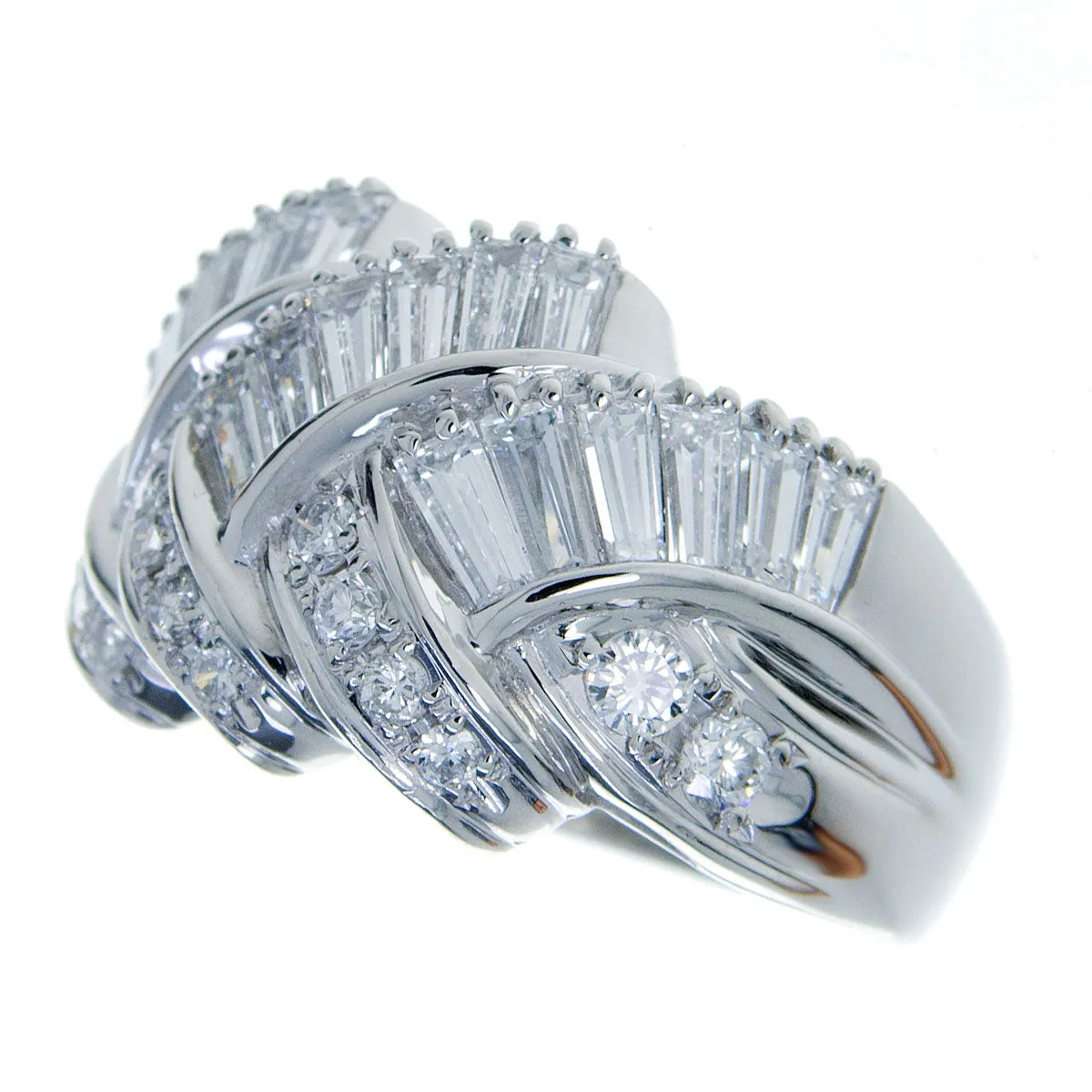 Platinum 1.70ct Round & Baguette Diamond Band Ring