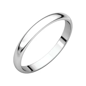 Platinum 2.5mm Half Round Light Band, Size 7