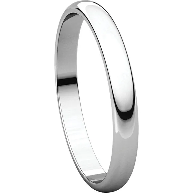 Platinum 2.5mm Half Round Light Band, Size 7