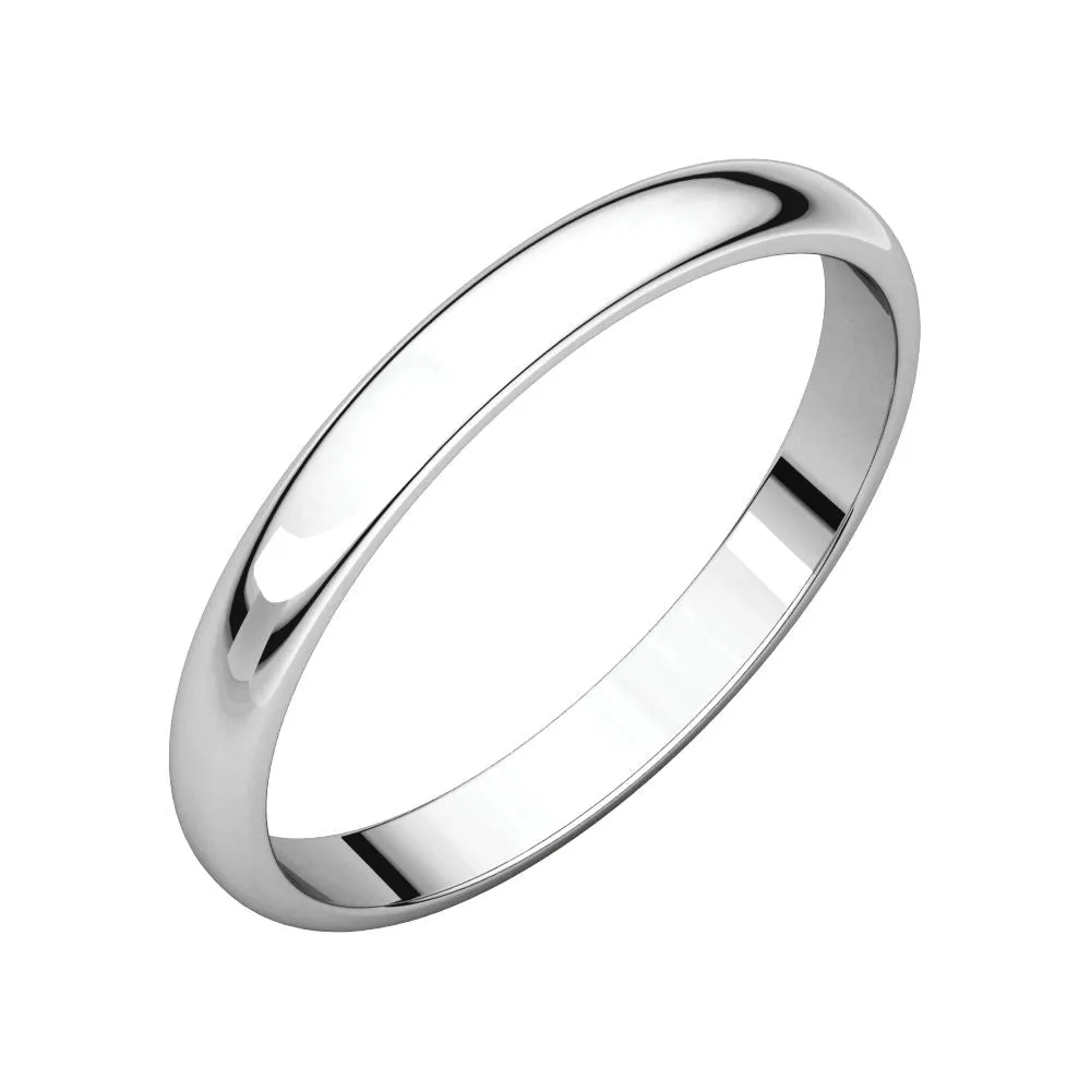Platinum 2.5mm Half Round Light Band, Size 7