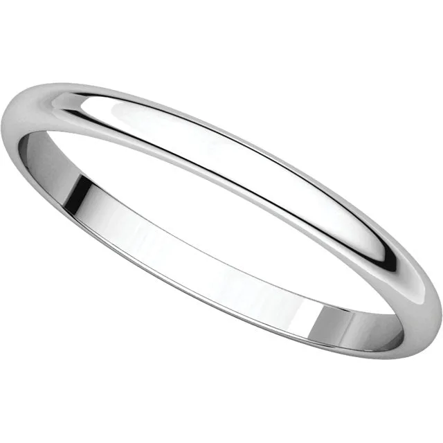 Platinum 2mm Half Round Light Band, Size 5.5