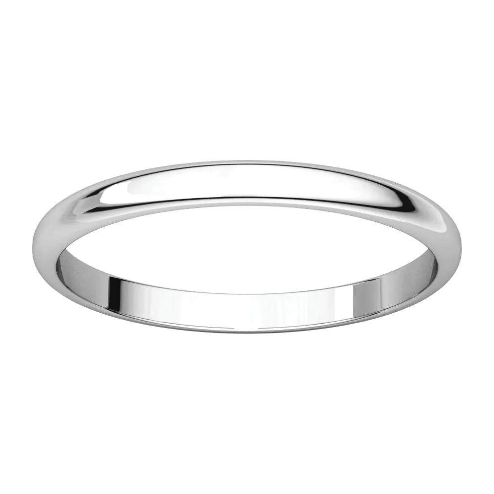 Platinum 2mm Half Round Light Band, Size 5.5