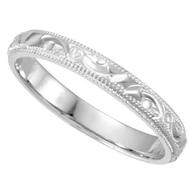 Platinum 3mm Hand-Engraved Band Size 6