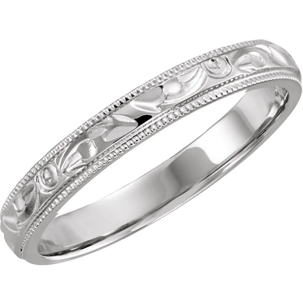 Platinum 3mm Hand-Engraved Band Size 6