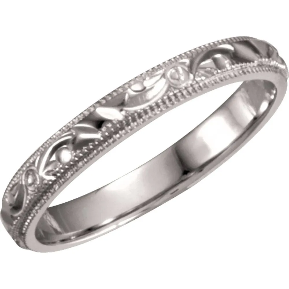 Platinum 3mm Hand-Engraved Band Size 7