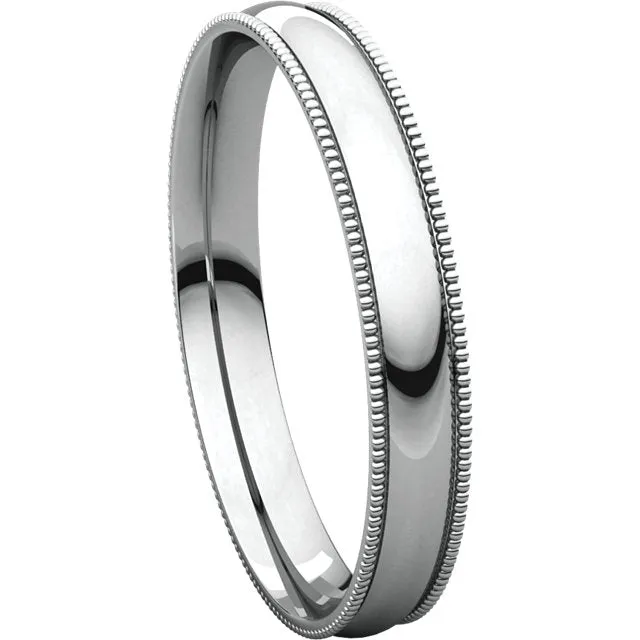 Platinum 3mm Light Comfort Fit Milgrain Band , Size 4