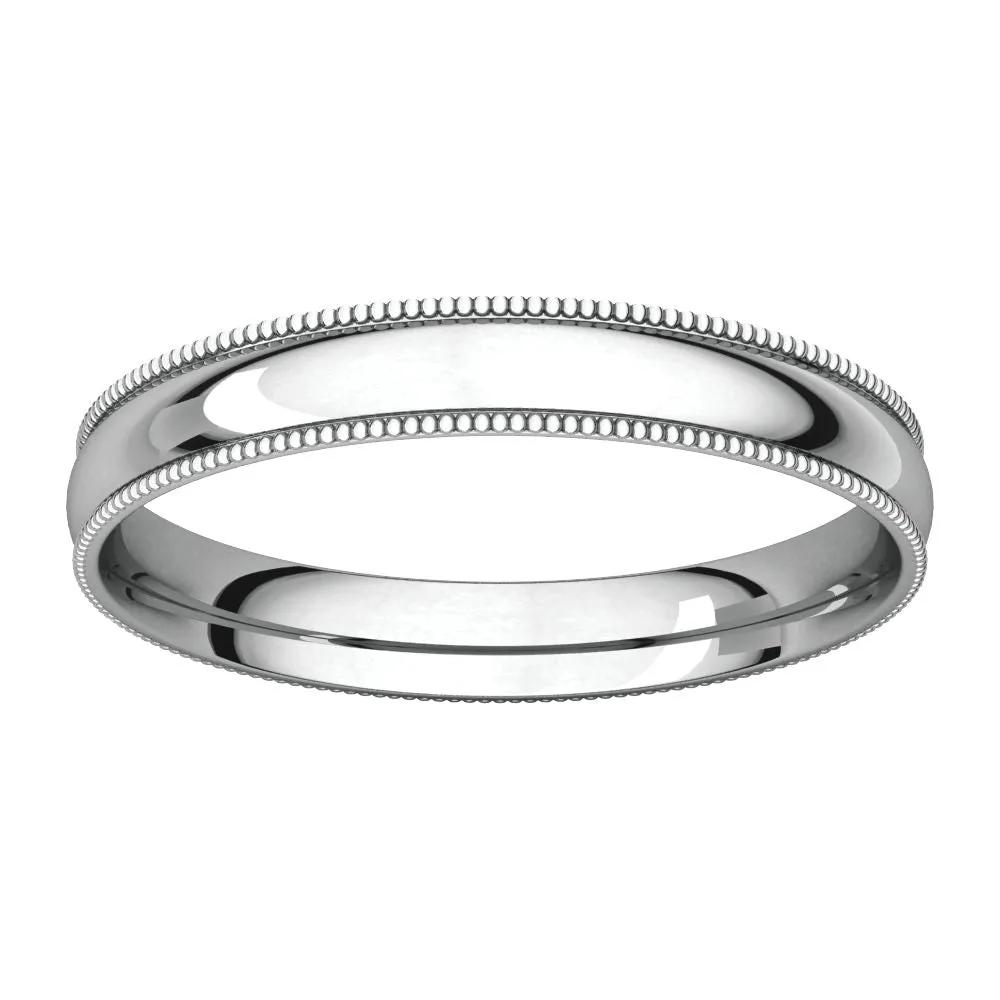 Platinum 3mm Light Comfort Fit Milgrain Band , Size 4