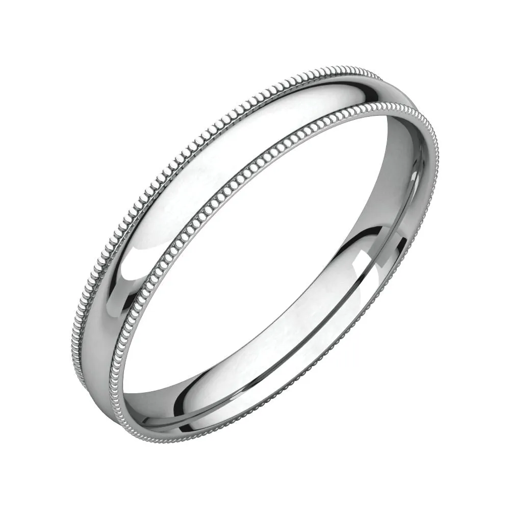 Platinum 3mm Light Comfort Fit Milgrain Band , Size 4