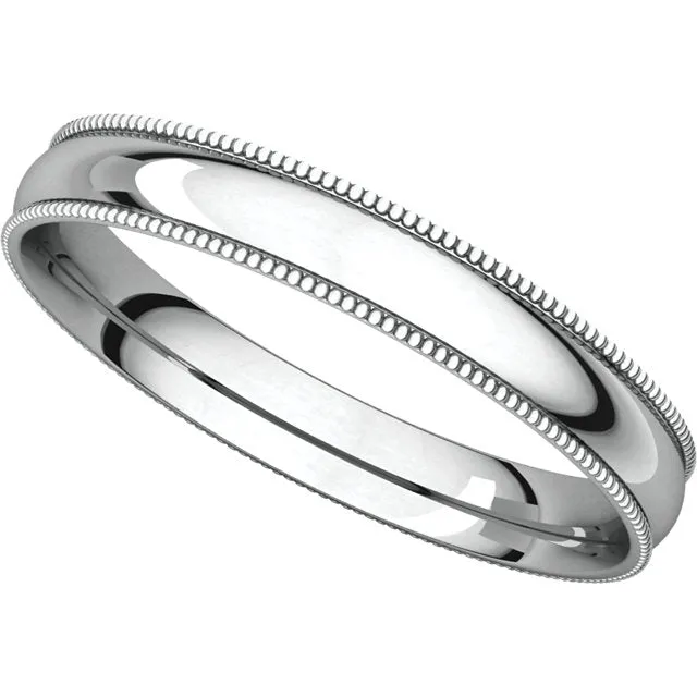 Platinum 3mm Light Comfort Fit Milgrain Band , Size 4