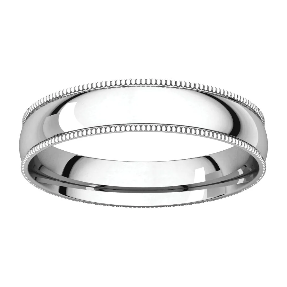 Platinum 4mm Light Comfort Fit Milgrain Band , Size 9.5