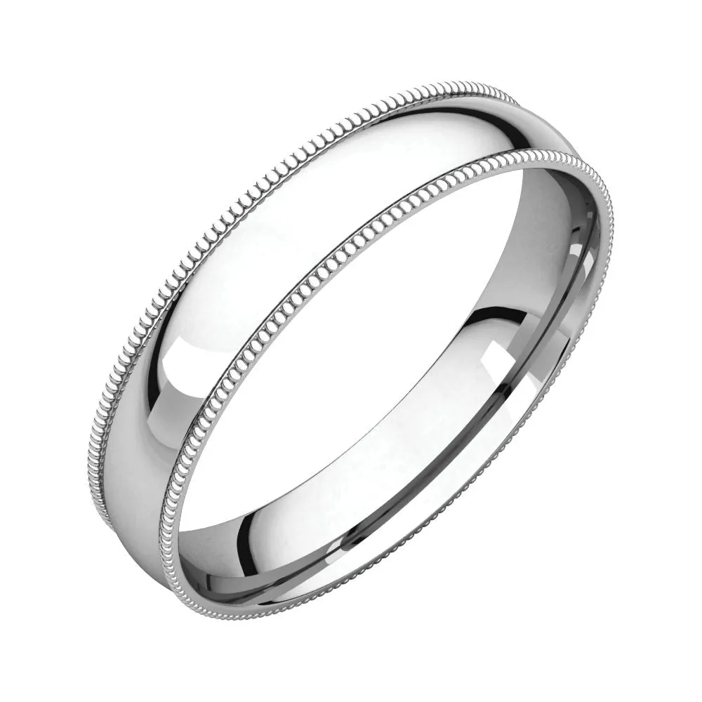 Platinum 4mm Light Comfort Fit Milgrain Band , Size 9.5