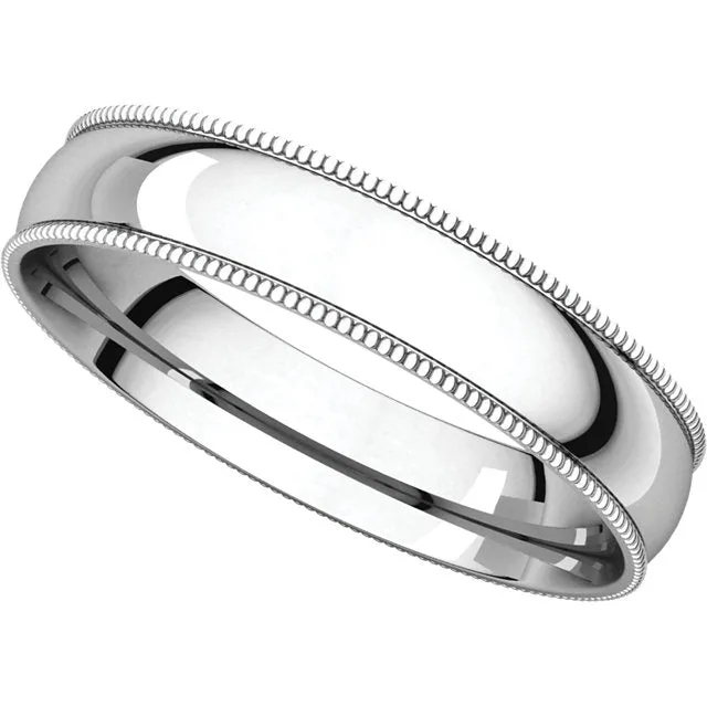 Platinum 4mm Light Comfort Fit Milgrain Band , Size 9.5