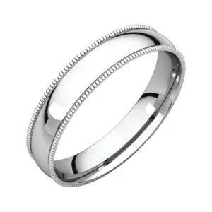 Platinum 4mm Light Comfort Fit Milgrain Band , Size 9.5