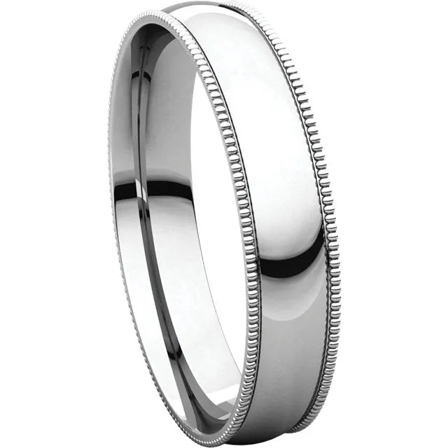 Platinum 4mm Light Comfort Fit Milgrain Band , Size 9.5