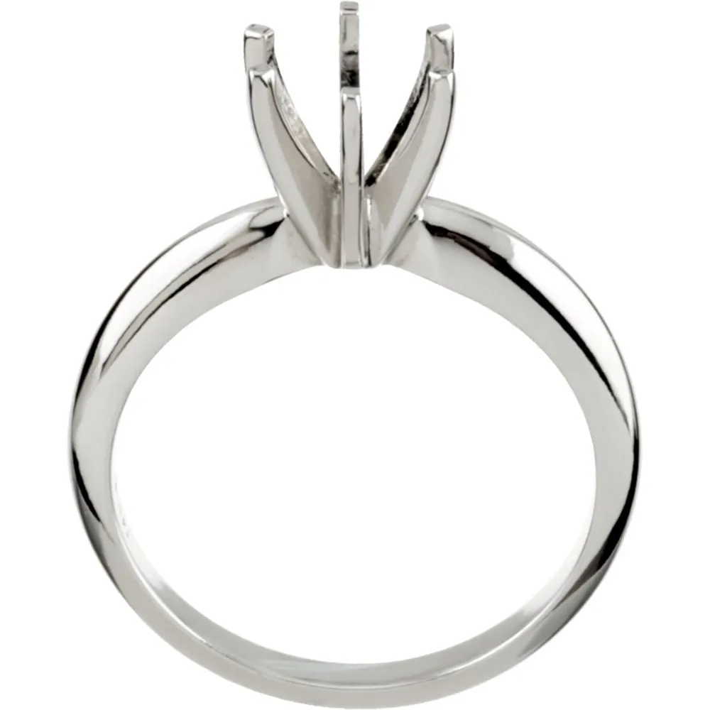 Platinum 5-5.3mm Round Heavy 6-Prong Engagement Ring Mounting, Size 6