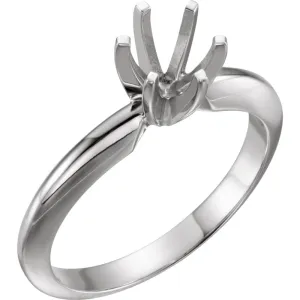 Platinum 5-5.3mm Round Heavy 6-Prong Engagement Ring Mounting, Size 6