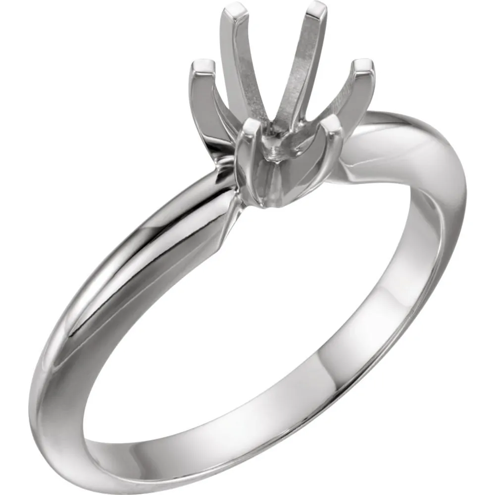 Platinum 5-5.3mm Round Heavy 6-Prong Engagement Ring Mounting, Size 6