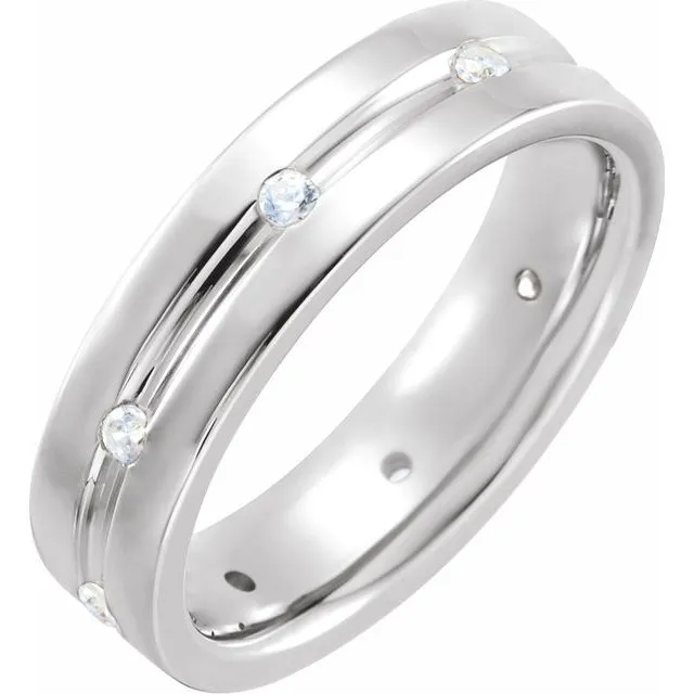 Platinum 5 mm 1/6 Ctw Natural Diamond Comfort-Fit Grooved Band