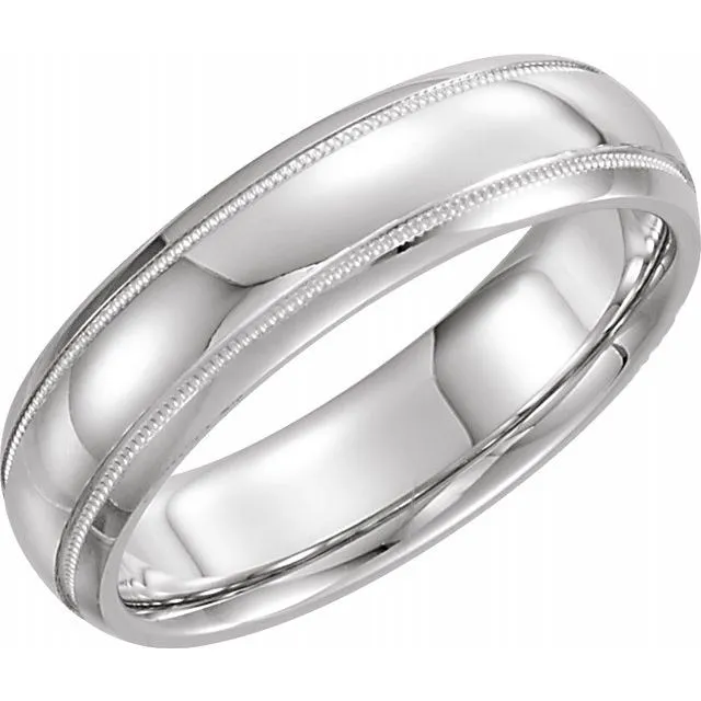 Platinum 5 mm Half Round Comfort-Fit Band With Milgrain