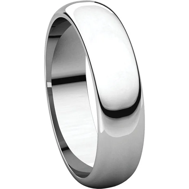 Platinum 5mm Half Round Band, Size 11.5