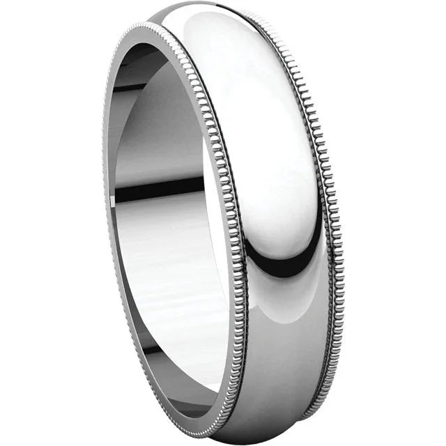 Platinum 5mm Milgrain Comfort Fit Band, Size 10.5